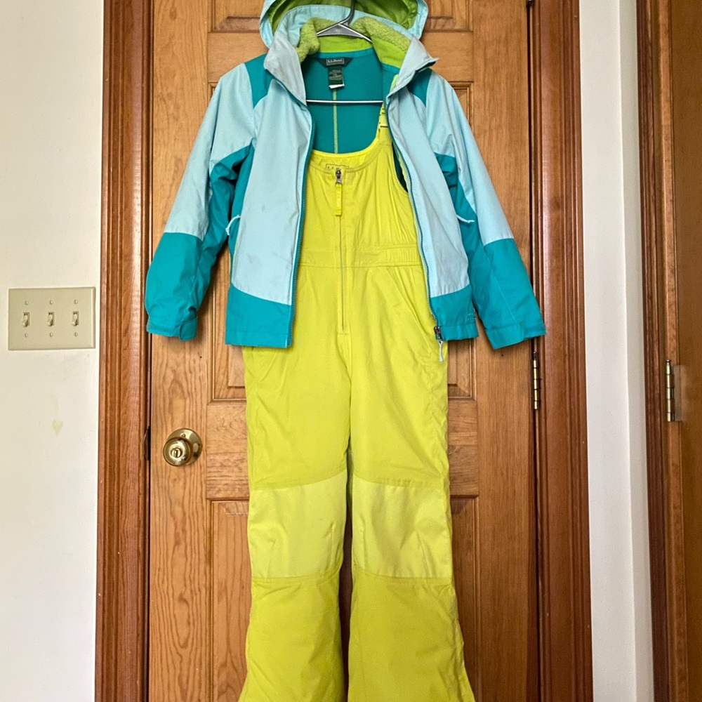LL Bean Kids Winter Set Jacket Snow Bibs, size 8